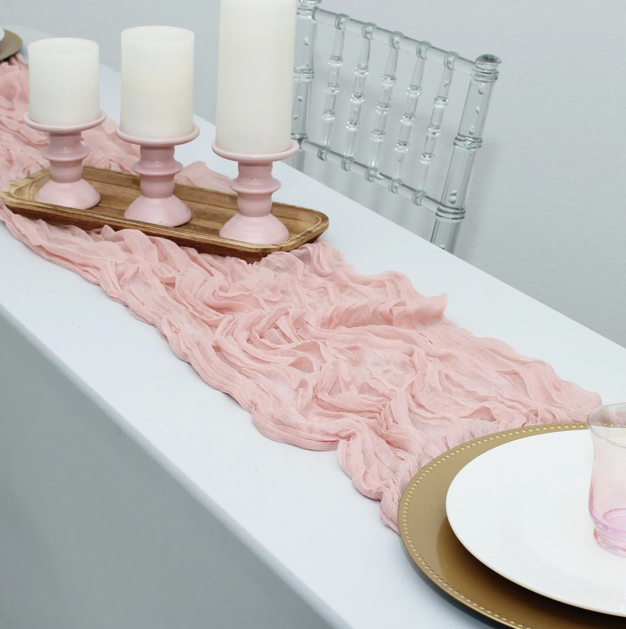 35 in X 10 ft Gauze Cheesecloth Table Runner Blush