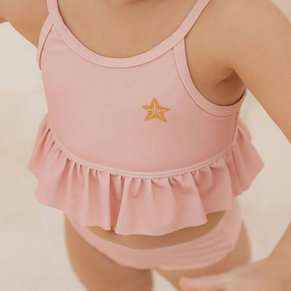 Girls Bikini Swimsuit Set Ruffles Starfish Pink
