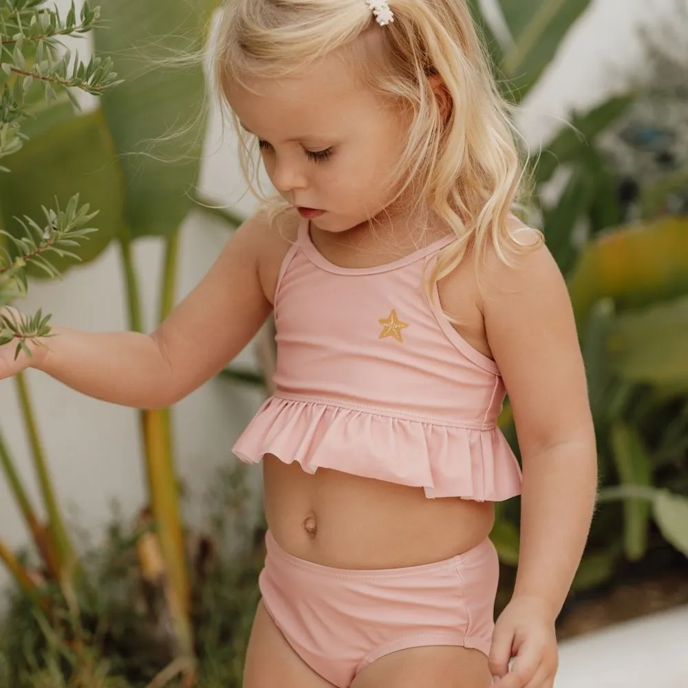 Girls Bikini Swimsuit Set Ruffles Starfish Pink