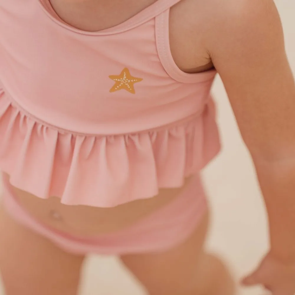 Girls Bikini Swimsuit Set Ruffles Starfish Pink