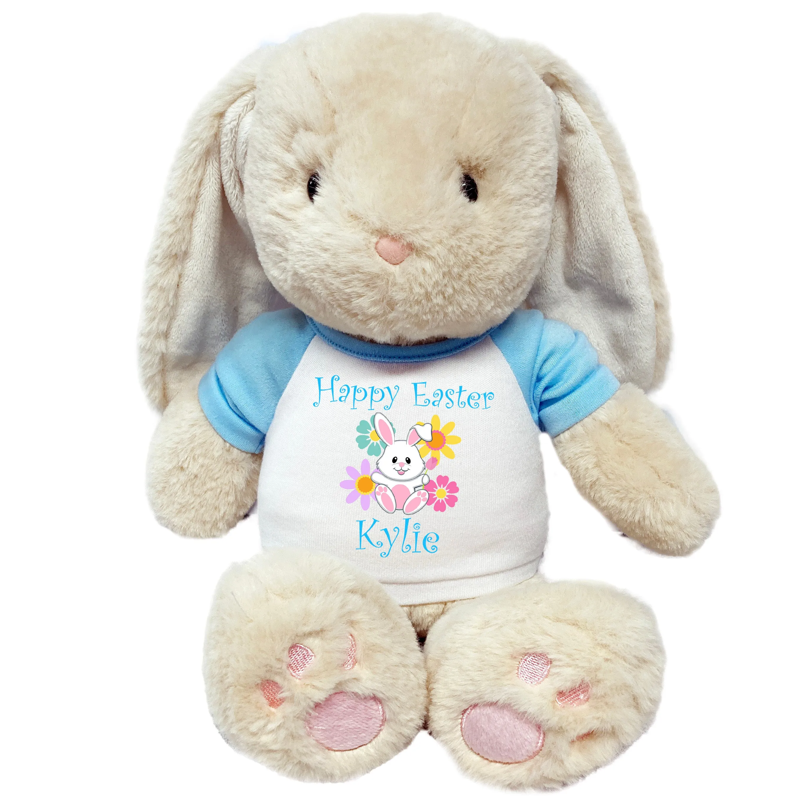 Personalized Easter Bunny - 14" Plush Brulee Bunny - Flower Design