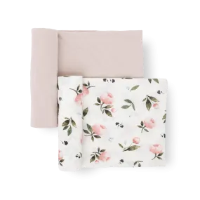 Stretch Knit Swaddle Blanket 2 Pack - Watercolor Rose